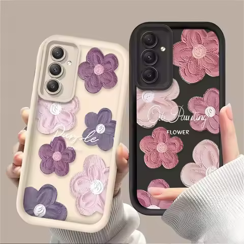 Flowers Silicone Case for Samsung Galaxy S25 S24 S23 Ultra S22 S21 Plus FE 5G A54 A34 A14 A73 A53 A33 5G Luxury Oil Painting