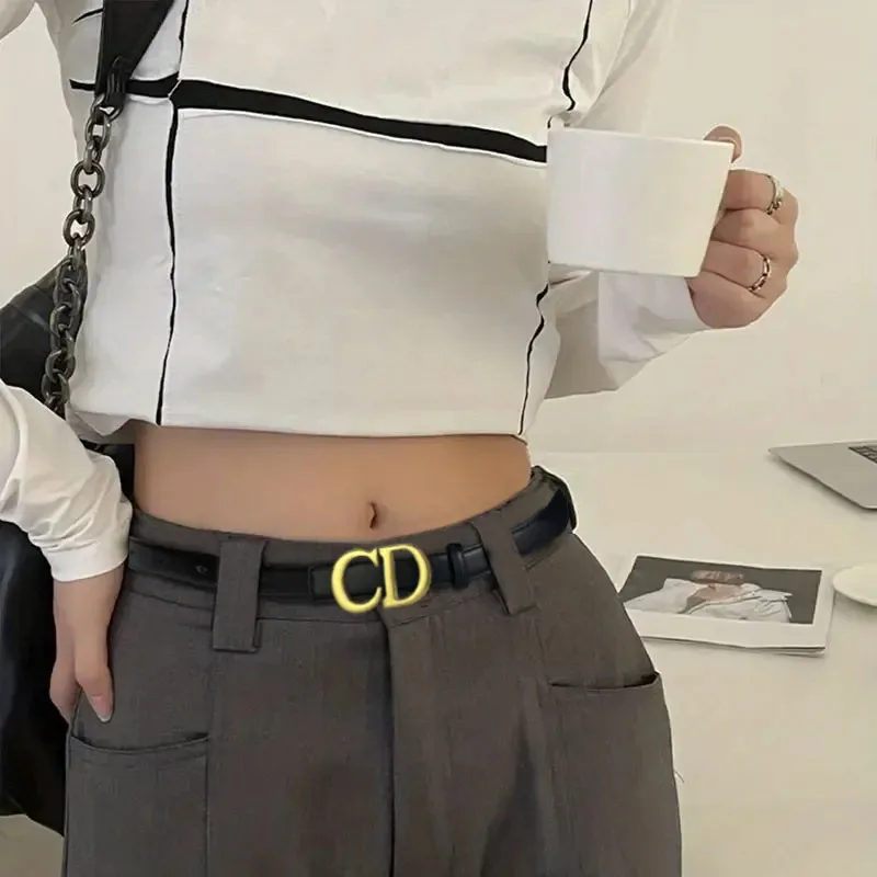 2025 New Women's Leather Jeans Belt Casual Fashion Smooth Buckle Women's Trend Belt Two Layers of Cowhide
