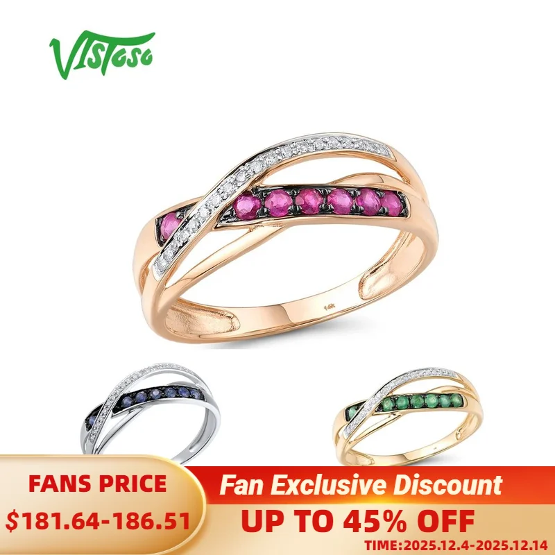 

Женское золотое кольцо с камнями VISTOSO, желтое/розовое золото 14 к 585 пробы, с изумрудами, рубином, синим сапфиром, модные ювелирные украшения из драгоценных камней для свадебных торжеств