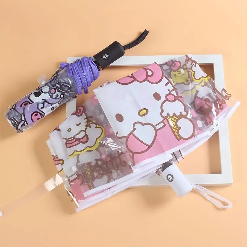 Sanrio Kuromi Transparent Umbrella Kuromi Anime Cartoon Net Red Cinnamoroll Babycinnamoroll Folding Student Umbrella