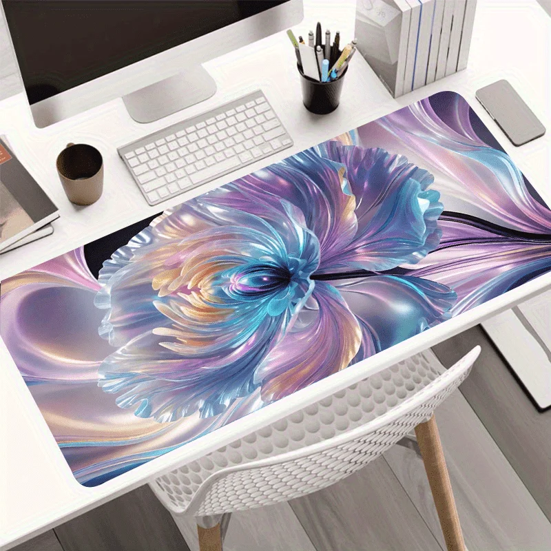 Iridescent Abstract Flower Extended Gaming Mouse Pad Ultra Smooth Surface Non-Slip Rubber Base Desk Mat