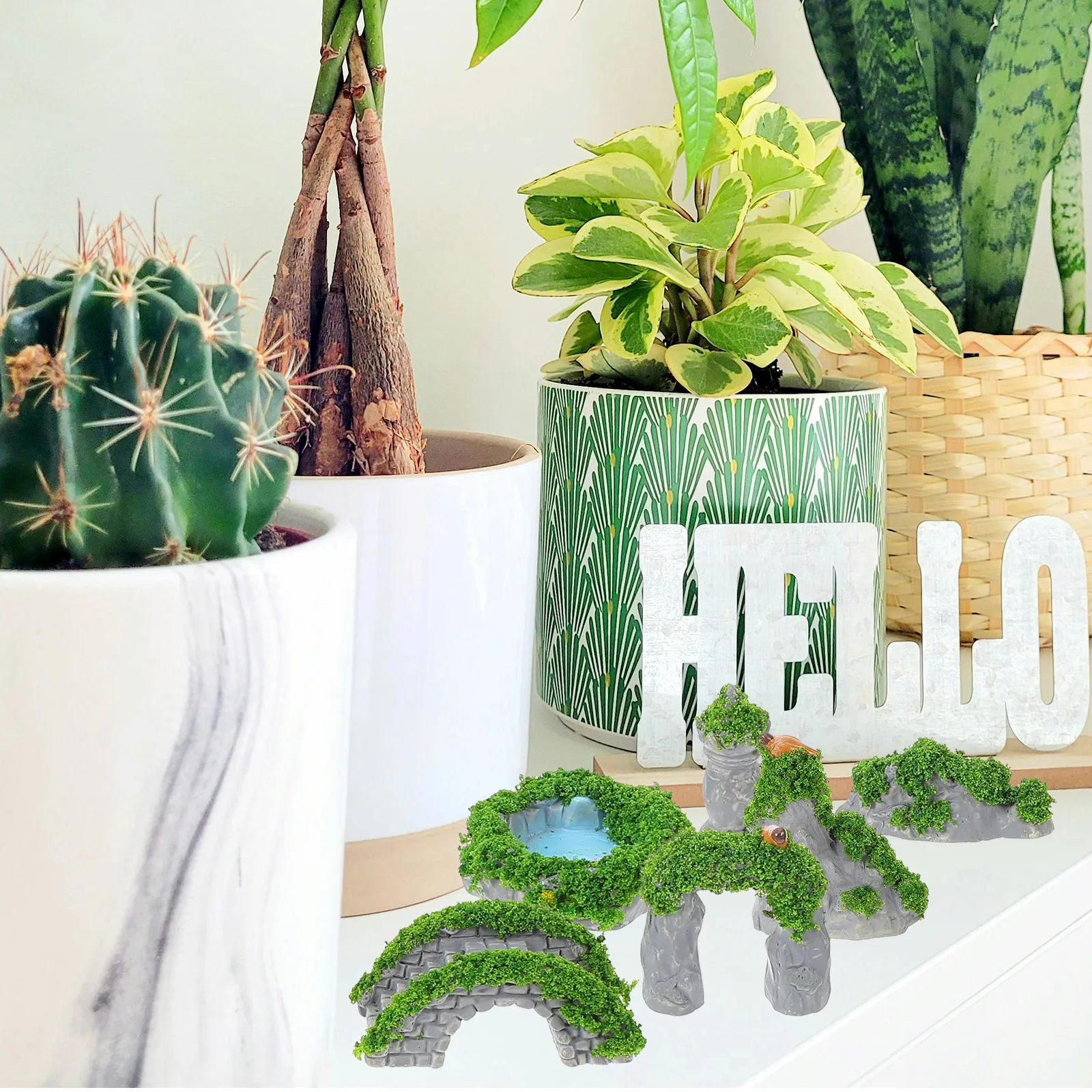 

1 set Ancient Building Pavilion Bridge Rockery Retro Ornament Resin Miniature Landscape Decor Fairy Garden Mini Ornaments
