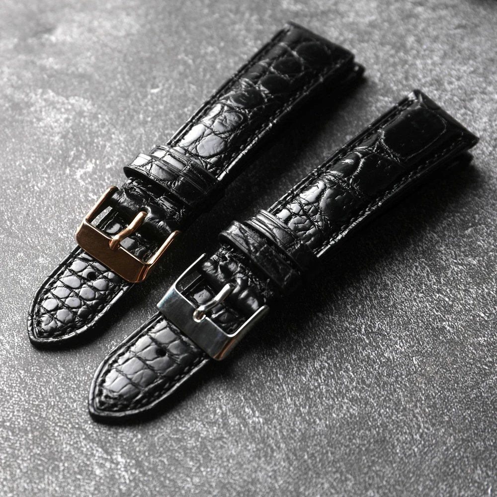 Luxury Crocodile Leather Watchband, 20MM 22MM Black Genuine