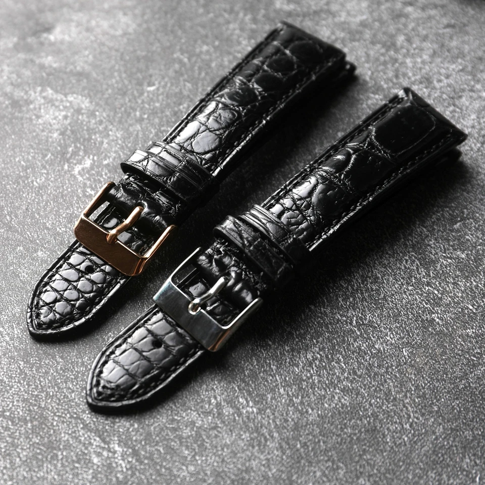 Luxury Crocodile Leather Watchband, 20MM 22MM Black Genuine