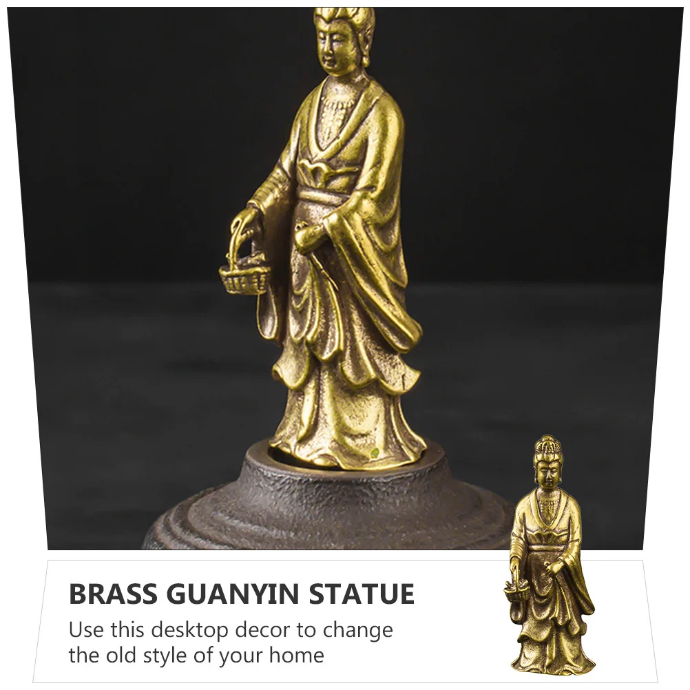 

1pc Creative Brass Guanyin Statue Retro Desktop Ornament Office Home Decor Brass Craft Vintage Tabletop Decoration
