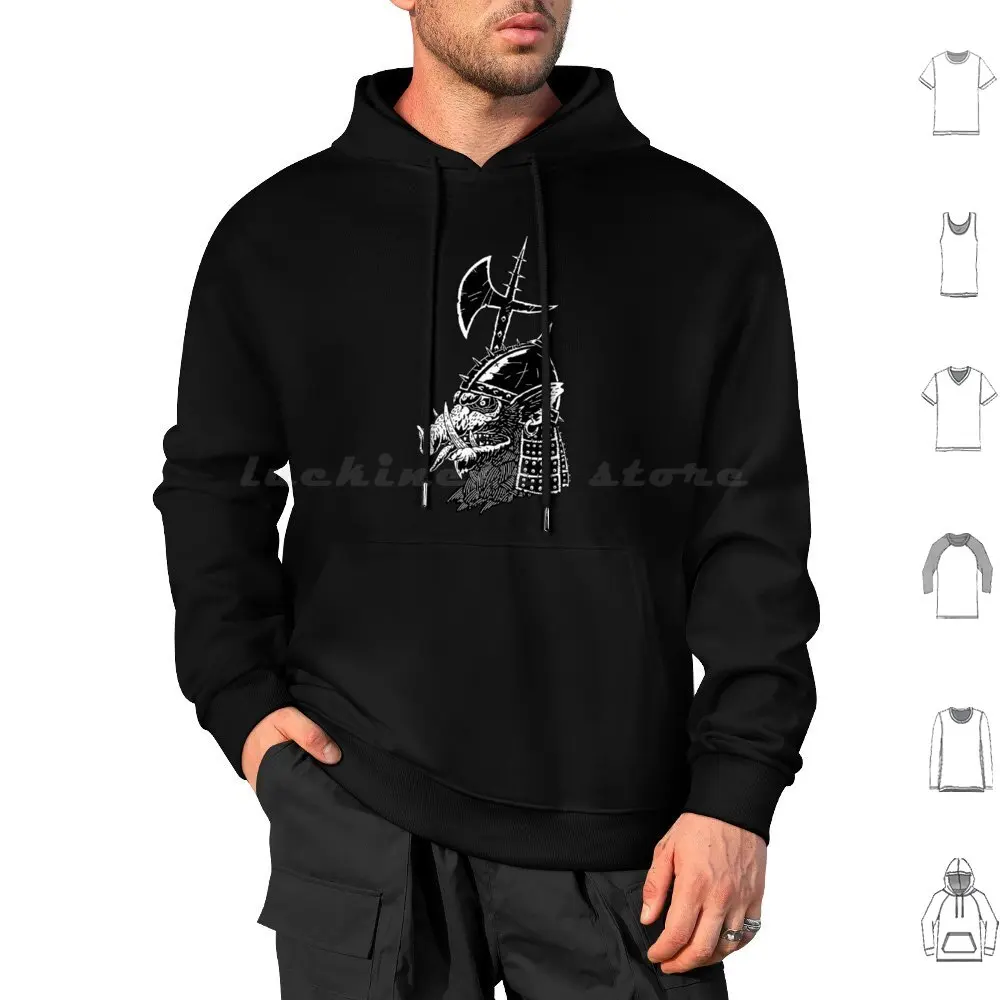 Pig Face Hoodie cotton Long Sleeve Crawler Orc Ttrpg Rpg Game Fantasy Head Axe Black White Dark Fantasy Comic Character Grim