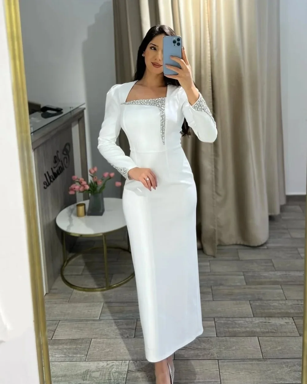 

Beaded Long Sleeves Bespoke Occasion Gown Evening Dresses Pastrol Unisex Jersey Retro Dubai Saudi Arabic Prom Customized