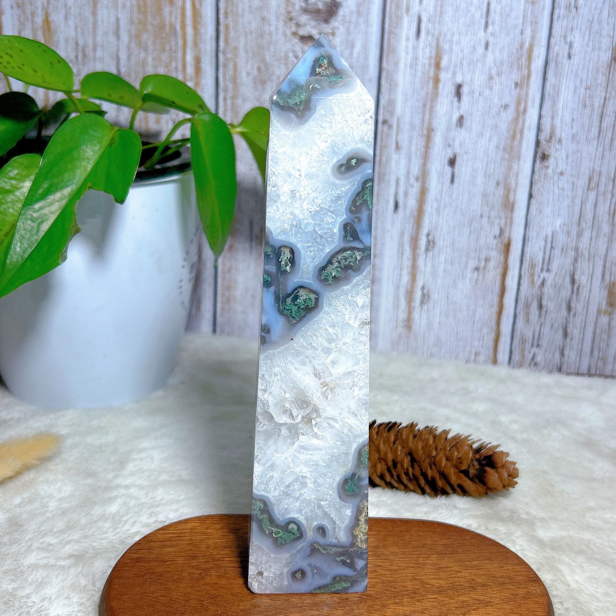 High Quality Healing Natural Crystals Moss Agate Druzy Big Tower Point Reiki Home Decorations Mineral Energy Gift