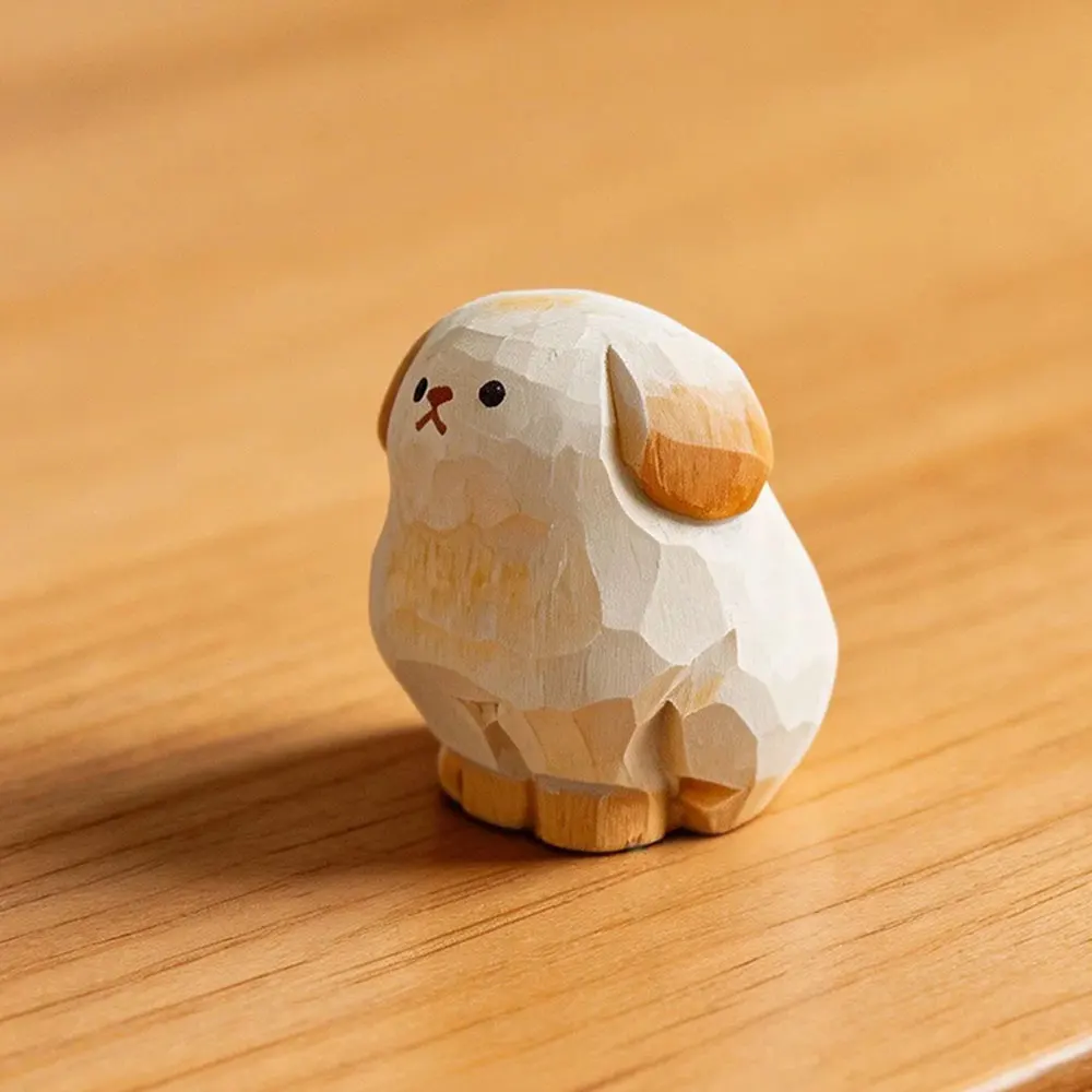 Hand Carved Wooden Golden Retriever Puppy Figurine Cute Dog  Statue Ornament Home Desktop Wood Art Decor Gift for Dog Lovers