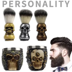 Skull Head Shaving Brush Barbershop Beard Brush Shaver Bowl Kits Men Barber Salon Supplies Beard Shaving Set Barber Accessories