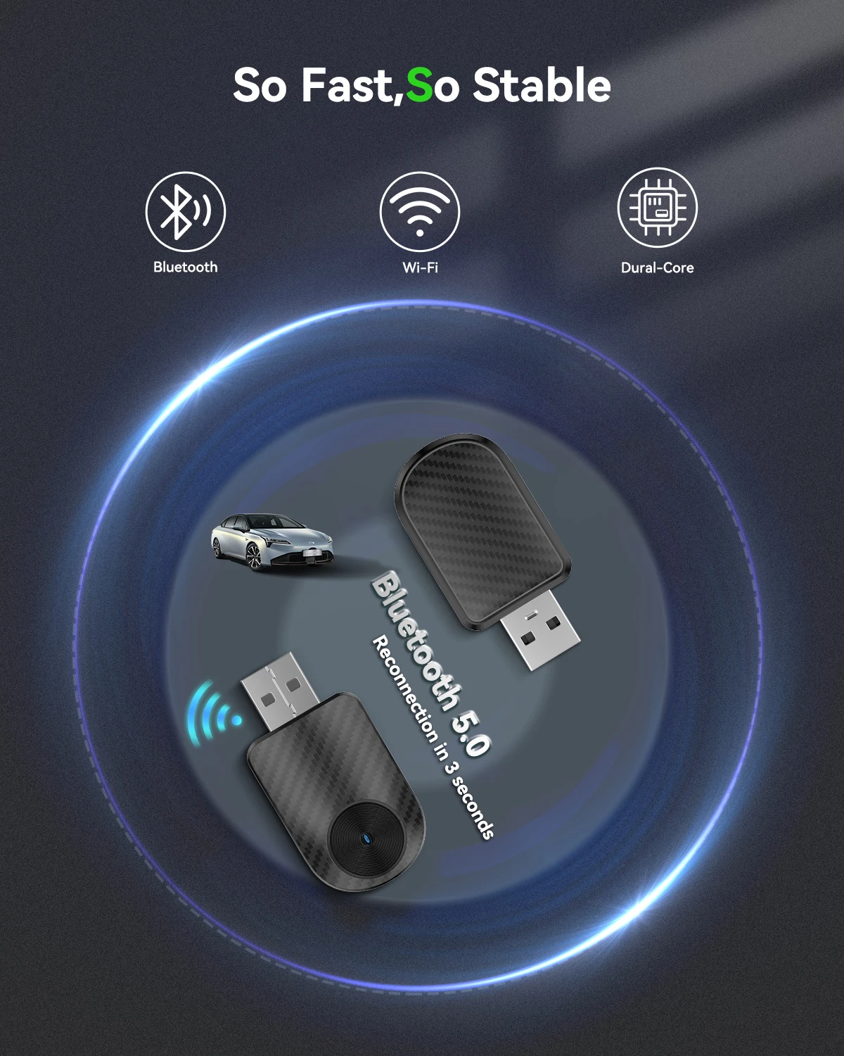 محول CarPlay السلكي الصغير إلى اللاسلكي، توصيل وتوصيل توصيل تلقائي للسيارات السلكية المتوافقة مع هاتف iPhone وAndroid A #2