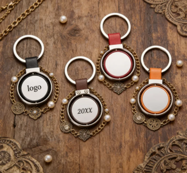 Laser Engrave Car Keyring Customized LOGO Keychain Blank Personalized Metal Circle Rotating Key Chain Advertising Promotion Gift