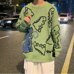 O-Neck Long Sleeve Women's Oversize Sweater Solid Dinosaur Printed Y2k Knitted Sweater Loose Casual Oversized Knitted Pullover