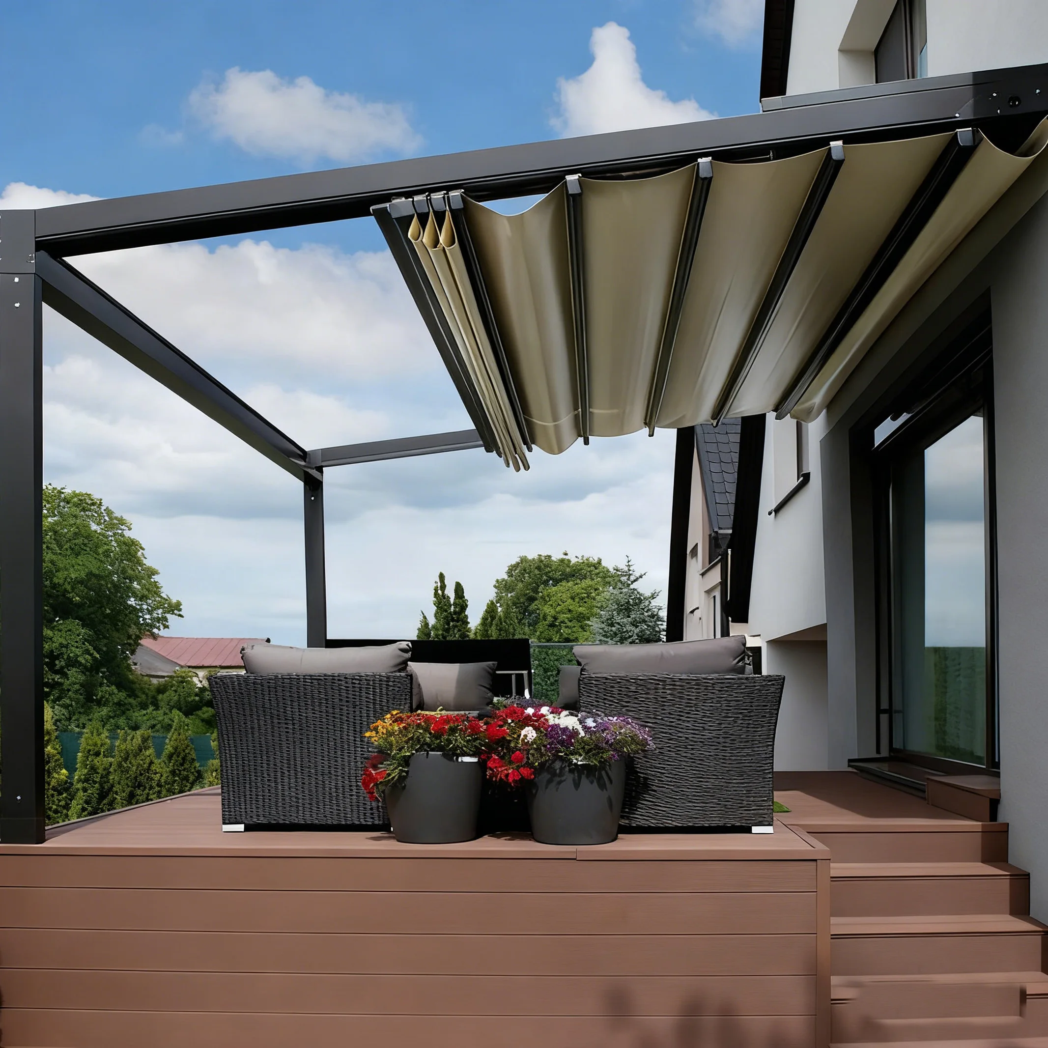 Factory Terrace Restaurant Courtyard Hotel Balcony Customized Electric Folding Sunshade Waterproof Awning Retractable Aluminum
