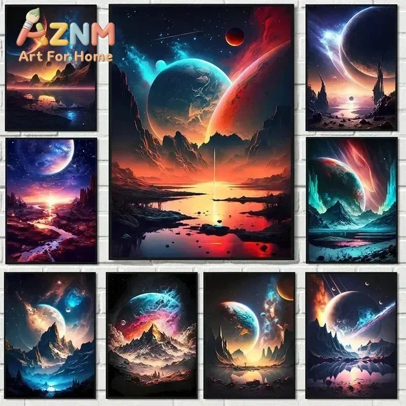 1pc Frameless Canvas Painting Surrealism Anime Fantasy Planet Landscape Universe Space Art Canvas Painting Wall Pictures Home R