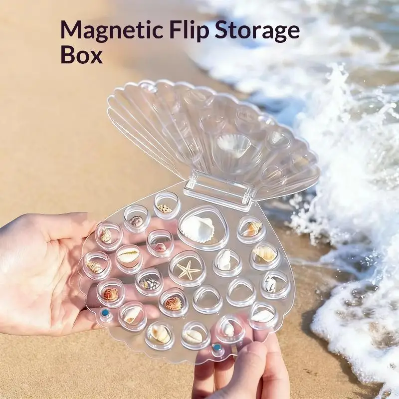 1 Set Transparent Sea Shell Display Cabinet Acrylic Shell Shape Storage Box Mini Beach Stone Decorative Storage Frame