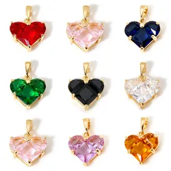 1 Piece Sweet Copper Valentine's Day Charms Gold Color Heart Cubic Zirconia Pendants For DIY Necklace Jewelry Making 20mm x 14mm