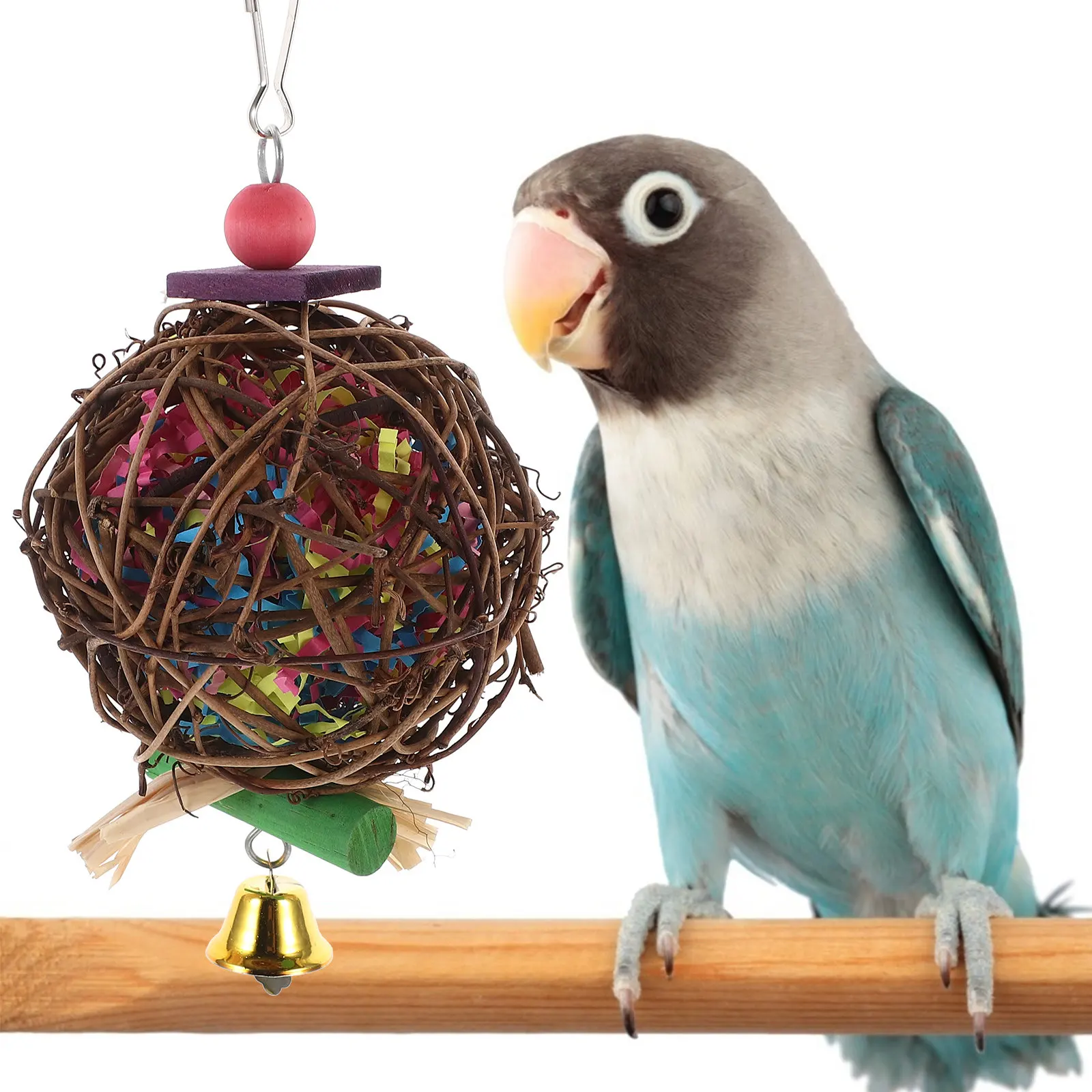 

2Pcs Parrot Chewing Ball Hanging Bird Enrichment Tool for Cage Use Natural Material Beak Health Exercise and Engagement