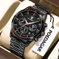 POEDAGAR, relojes de moda para hombre, reloj de pulsera luminoso resistente al agua de acero inoxidable para hombre, cronógrafo con fecha, reloj de cuarzo para hombre de negocios