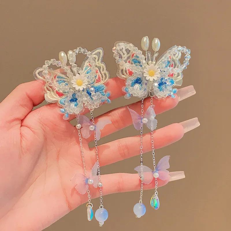 

Китайские заколки Hanfu для девочек — заколки для волос с бабочками и кисточками, традиционные аксессуары для волос Hanfu