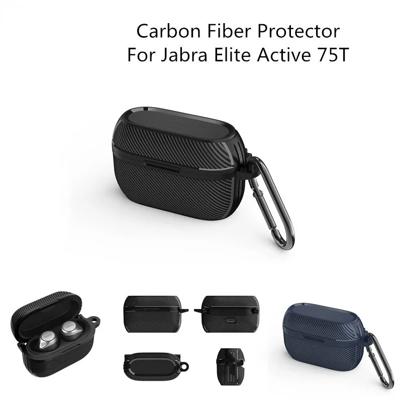 

Case for Jabra Elite Active 75T/Elite 7 Pro/ Jabra Elite 7 Active Luxury Carbon Fiber Armor Protector with Carabiner Cover