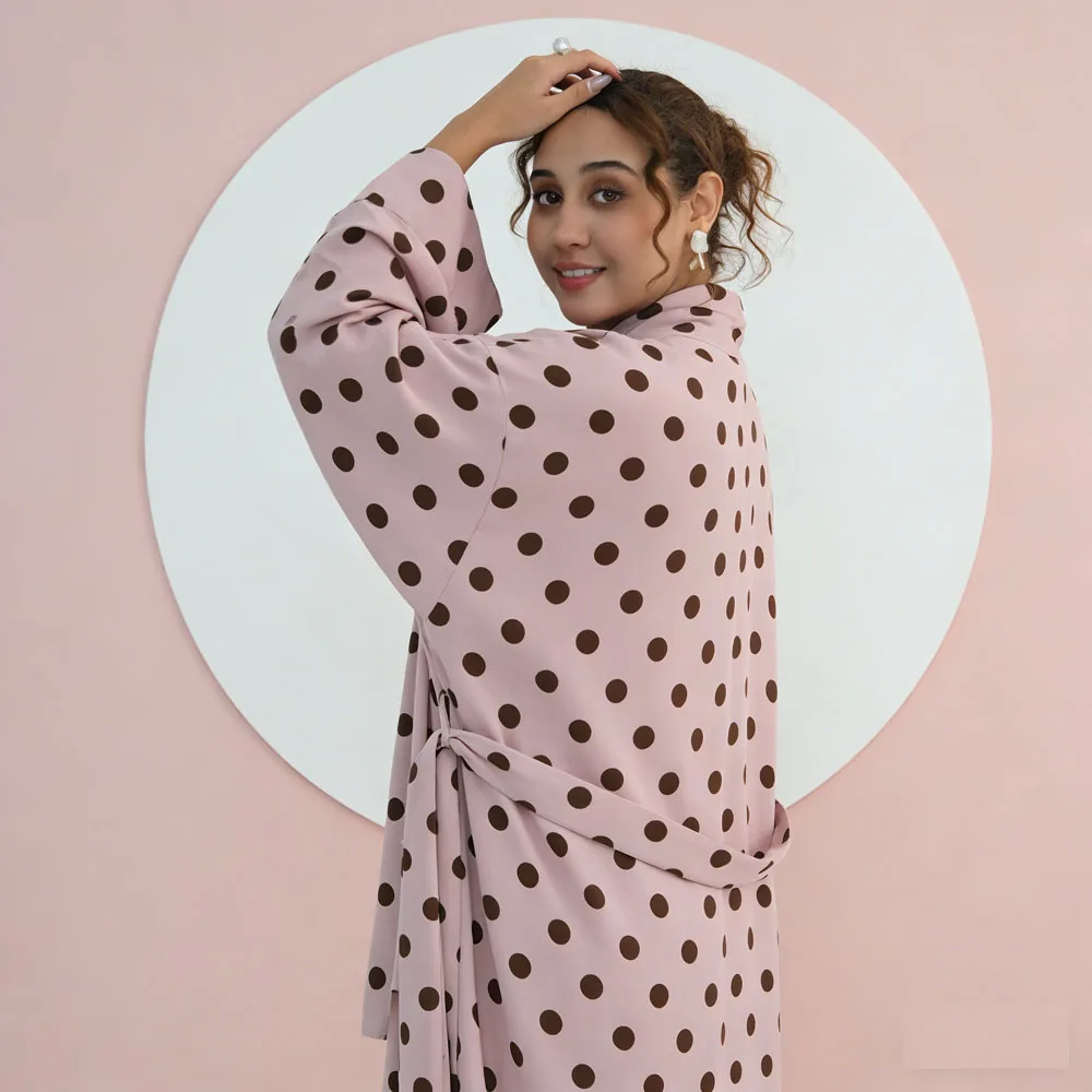 Dubai Polka Dot Abaya Kaftan Hijab Kleid Set für muslimische Frauen Marocain Jalabiya Kebaya bescheidene islamische Kleidung Ramadan Eid Robe