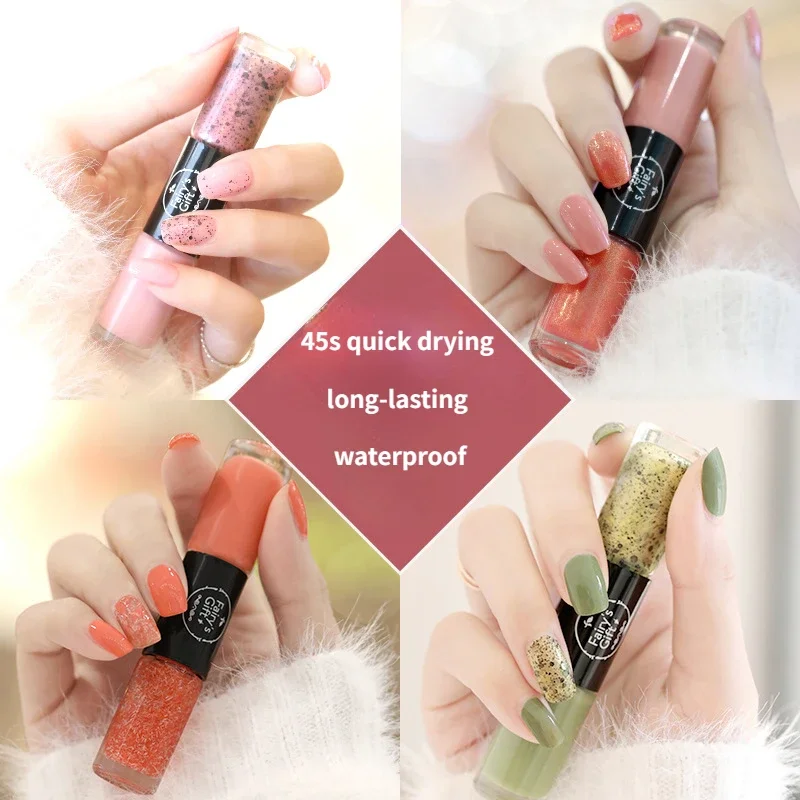 Two-color Double-headed Nail Polish No Bake Quick Dry Waterproof Lasting Non-peel Oily With 3D Sequins Nail Art Portable Compact