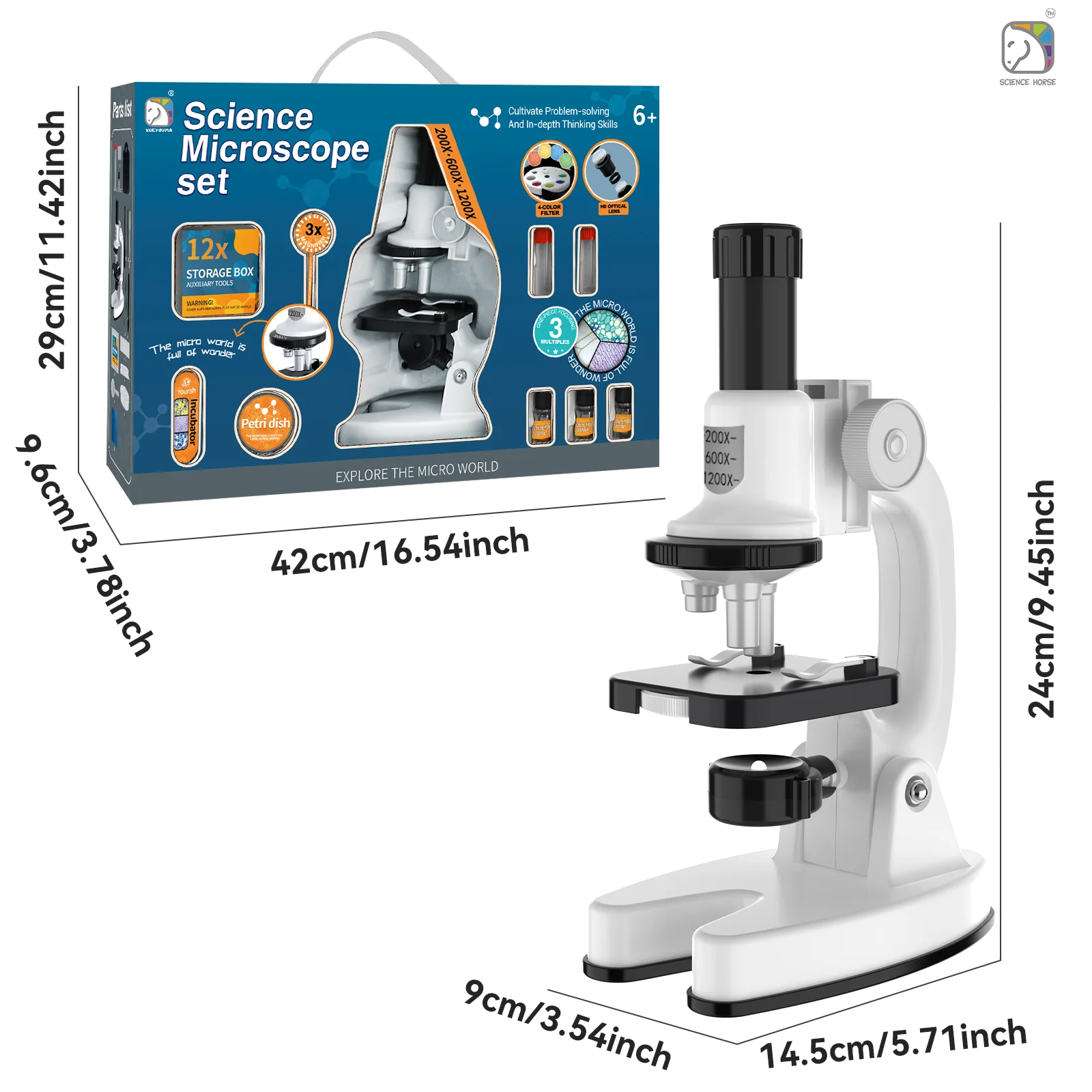 1200X Kids Microscope, STEM Science Kit Educational Toy, White Optical Microscope with 3 Lens, Beginner Microscope for Boys Girl