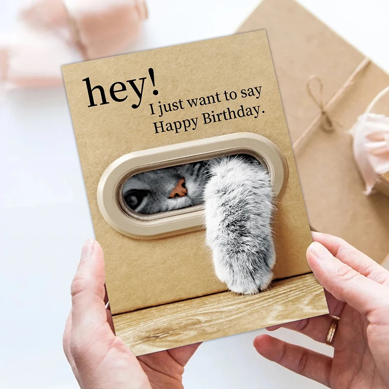 Carte d'anniversaire de chat mignon, conception de patte de chat ludique, carte de joyeux anniversaire avec enveloppe, meilleur cadeau pour les amoureux des chats, la famille, les amis