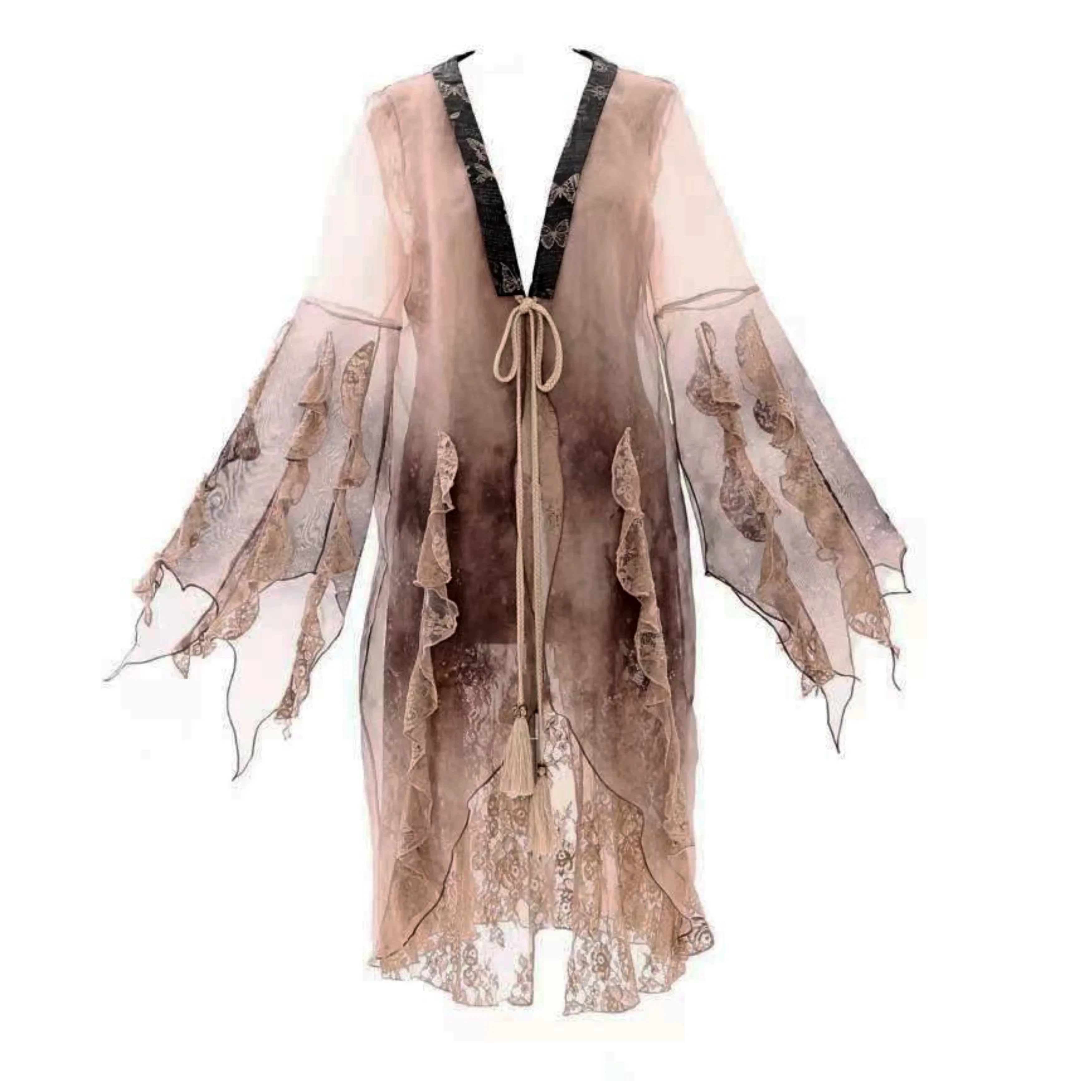 Blood Supply Original Dead Leaves Gradient Open Stitch Vintage Organza Belt Loose Thin Gothic Cardigan Sun-proof Jacket Autumn