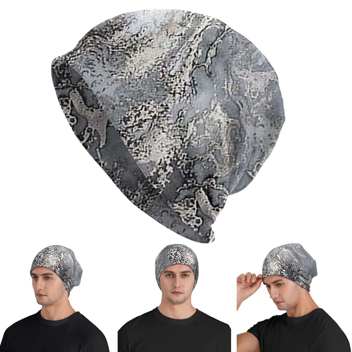 

Grey And Silver Marbl Skullies Beanies Hats Warm Autumn Winter Outdoor Cap Knitted Bonnet Caps for Men Women Adult