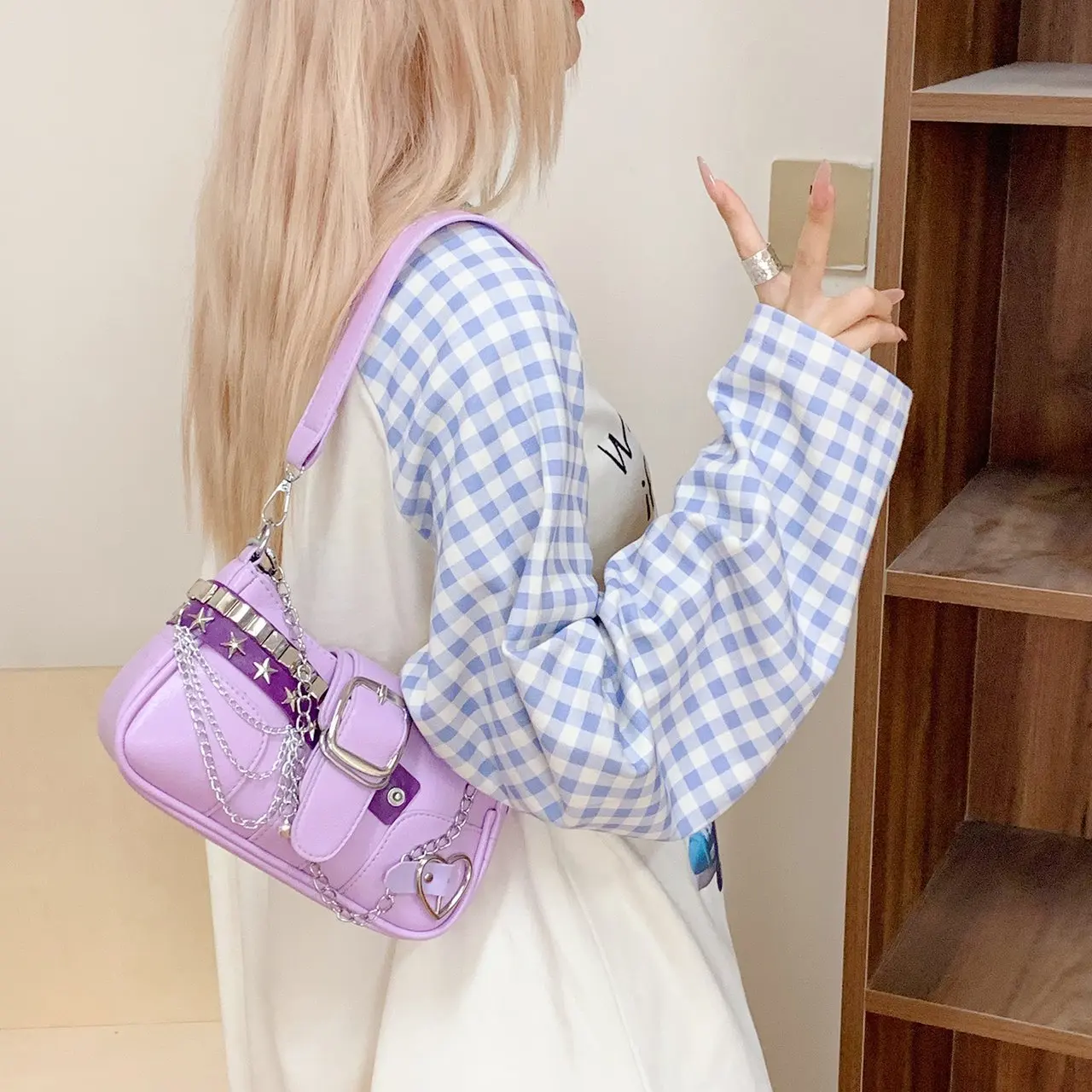 Y2K Süße Kühlen frauen Unterarm Tasche Heiße Mädchen Rosa Schulter Taschen Messenger Tasche Retro Design Weiblichen Kette Geldbörse Achselhöhle handtaschen – Detail 7