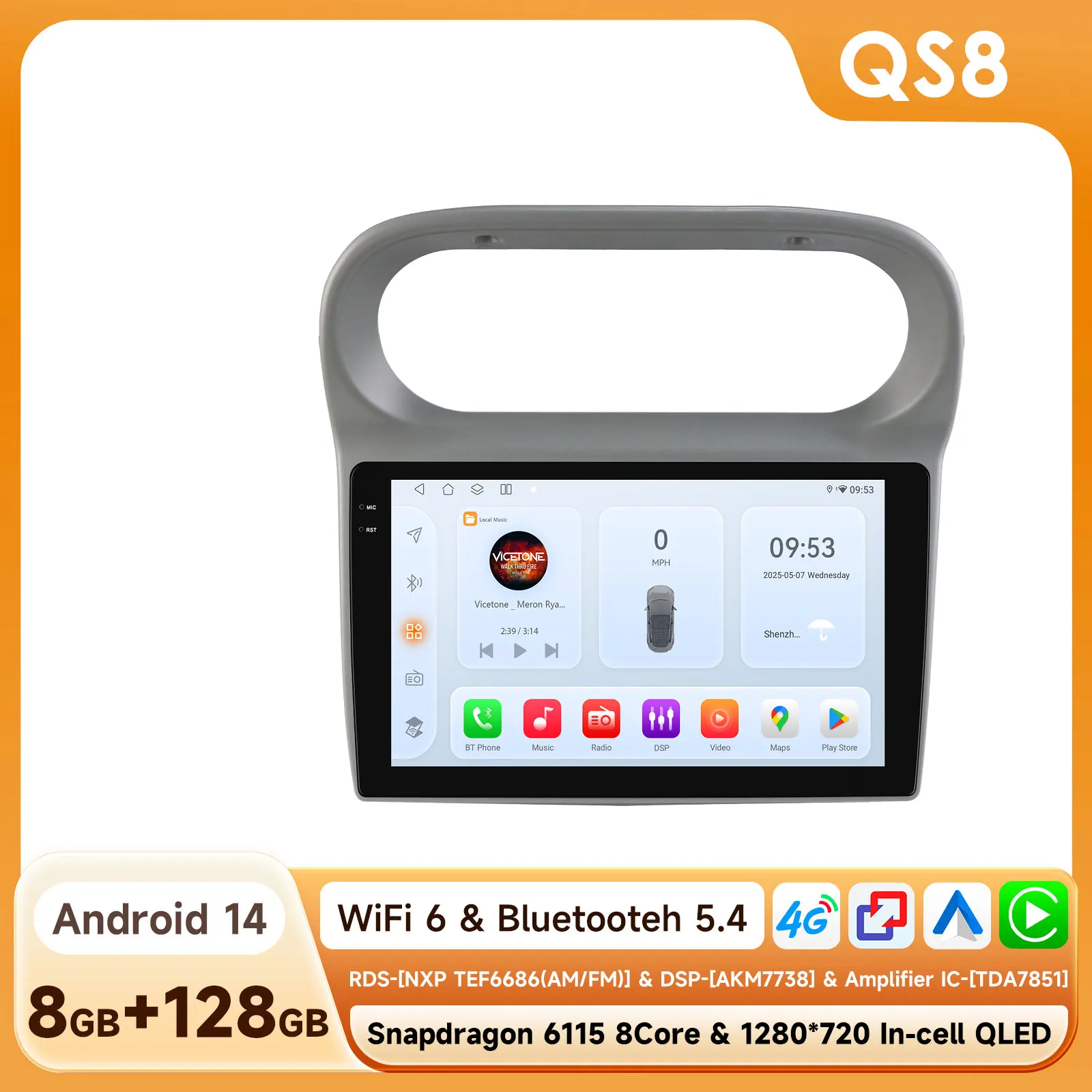 9 "2DIN Carplay Android 14 Autoradio voor Renault Twingo 2005 -2013 multimedia door Snapdragon GPS Stereo 360 Cam intelligente Srceen