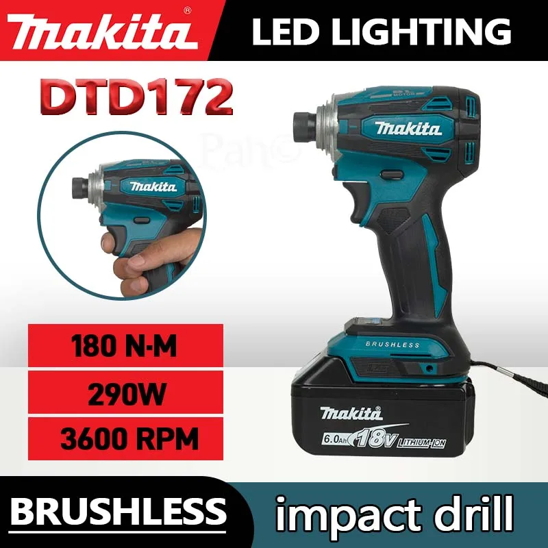 Makita DTD172 Impact Driver Drill 180Nm 18V Brushless Moter Cordless Electric ScrewDriver Power Tools For Makita 18V Battery