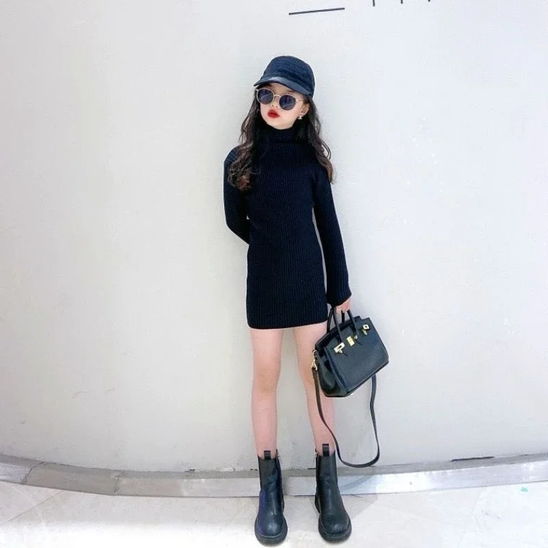 Girls' 2025 AW Stretchy Slim Fit Pullover Stylish Slimming Base Knitted Dress for 4-12Y
