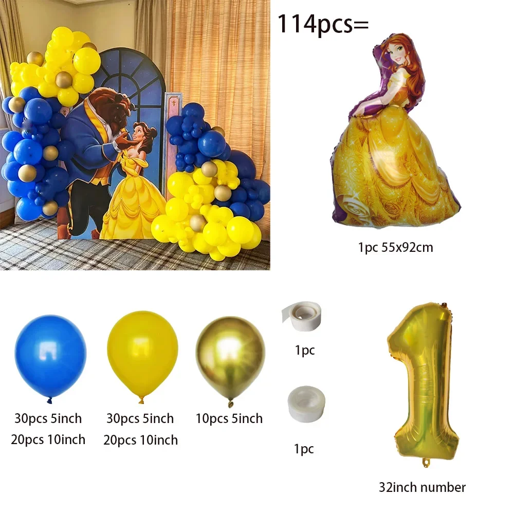 114 Stuks Disney Schoonheid En Het Beest Thema Folie Ballonnen Slinger Boog Kit Prinses Belle Globos Verjaardag Baby Shower Party Decor