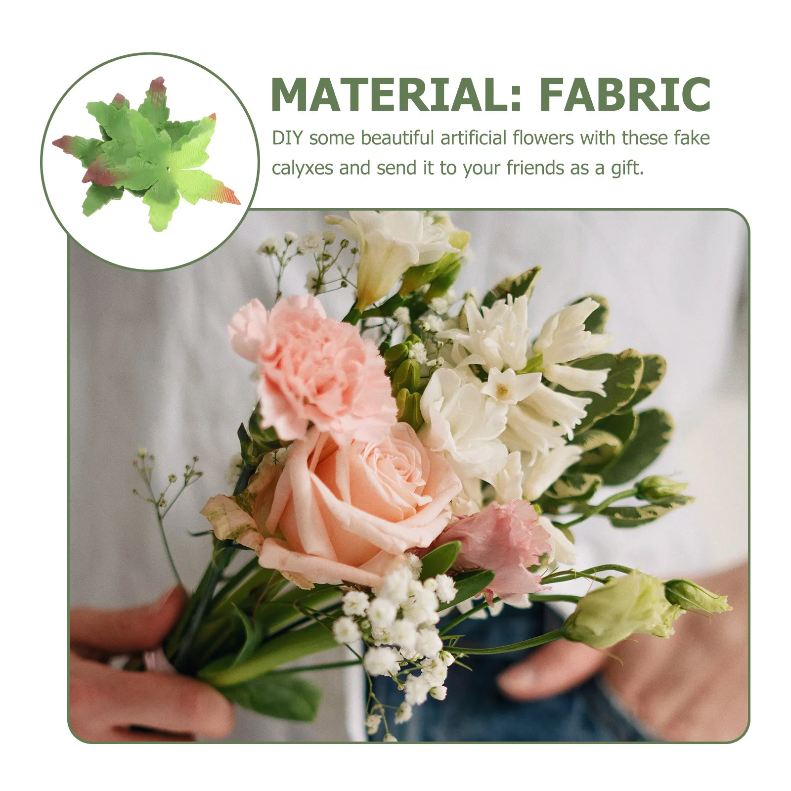 50Pcs Fabric Green Sepals Rose Flower Calyxes DIY Artificial Flower Making Supplies Fake Calyxes for Craft Rose DIY