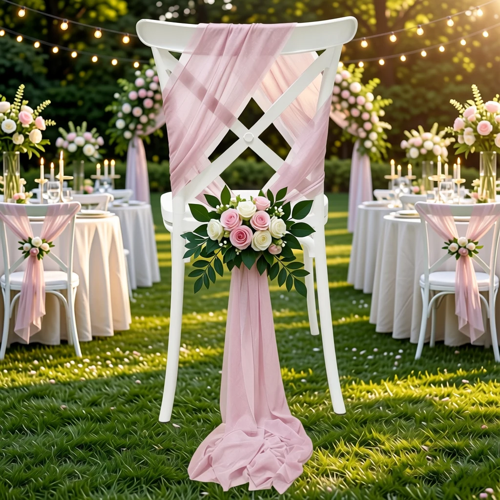 Chiffon Chair Sashes Wedding Chair Decoration For Wedding Aisle Decorations Party Banquet Event Baby Shower Decor，size 17x250cm