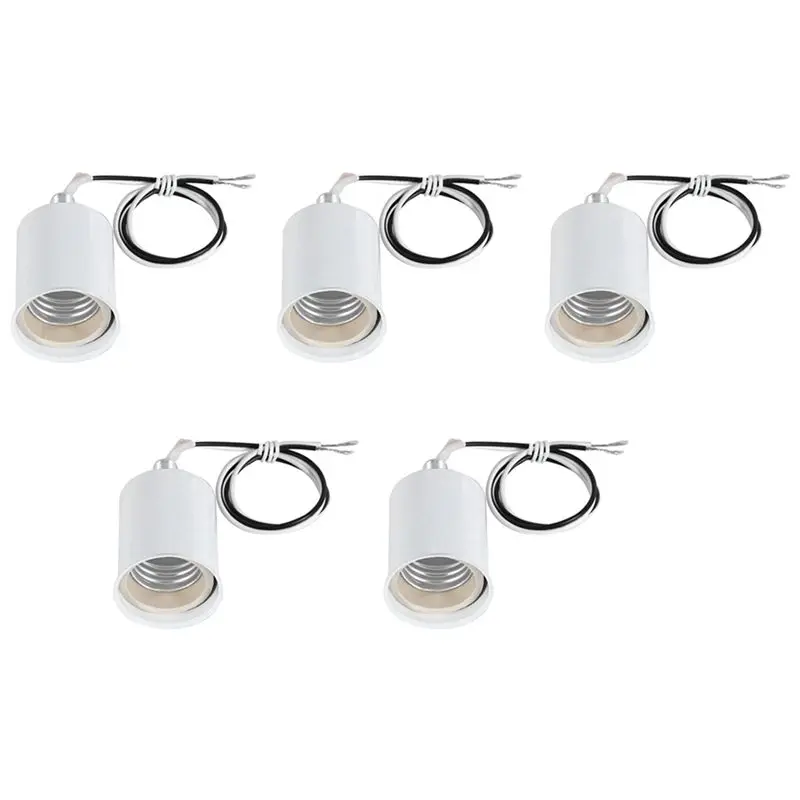 5X E27 Screw Base Round LED Light Bulb Lamp Socket Holder Adapter Metal Lamp Holder With Wire White
