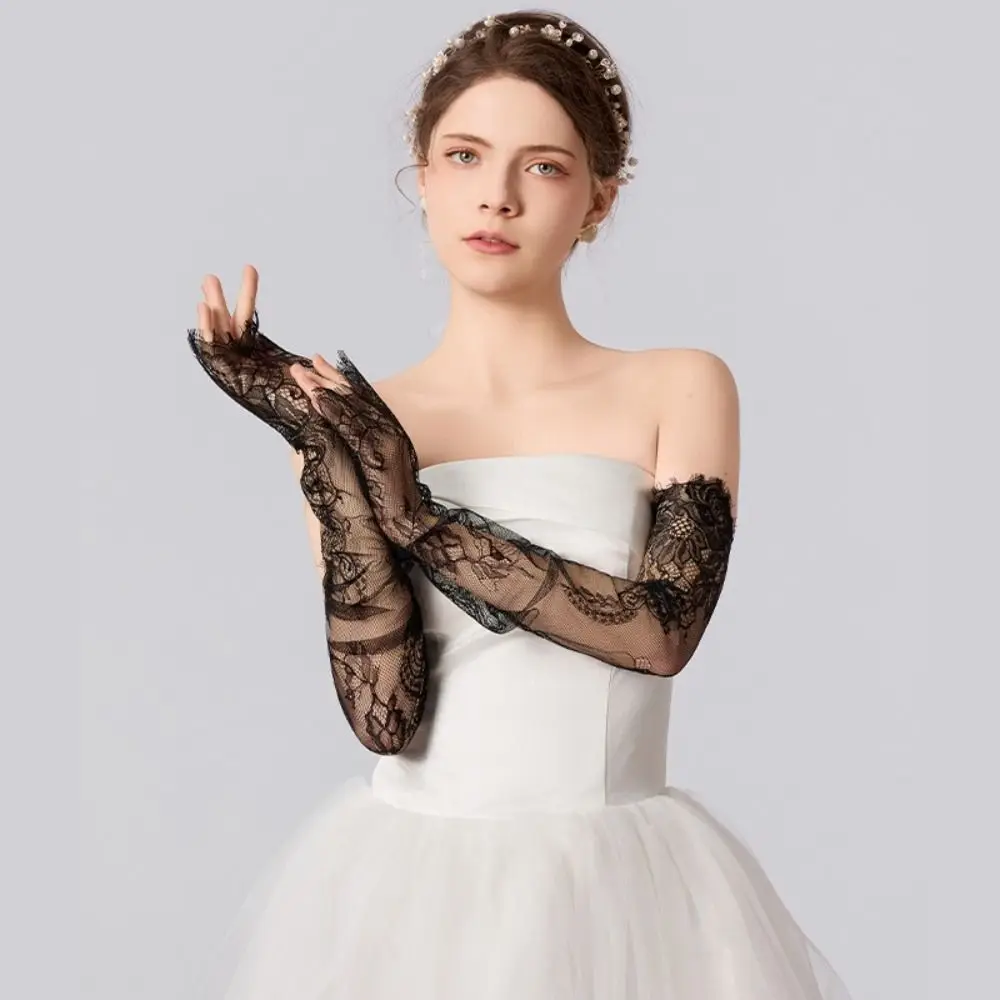 New High Quality Fashion Portable Long Bridal Gloves Sheer 65CM Wedding Arm Sleeves White Black Fingerless Gloves Banquet