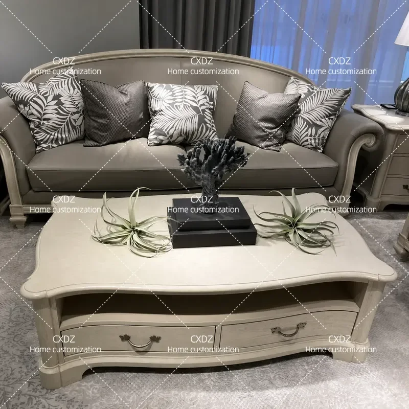 North American solid wood sofa combination North American home living room fabric three-person sofa simple American Nordic
