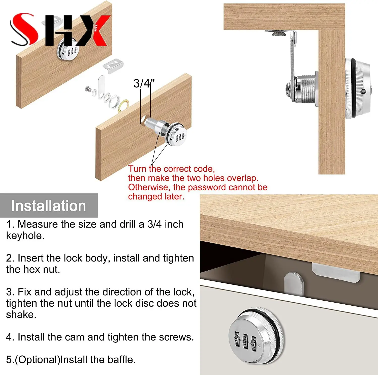 3 Digit Combination Password box Lock 1-1/8“ smart Cam Code Lock Zinc Alloy for Mailbox Cabinet Door Security Hardware