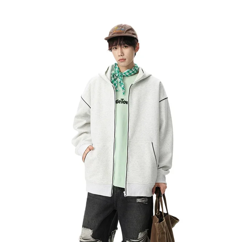 Trendy Men Zip Up Hoodie Spring Autumn Cotton Blend Casual Hooded Sweatshirt Unisex Practical Commuter Streetwear Jacket Coat