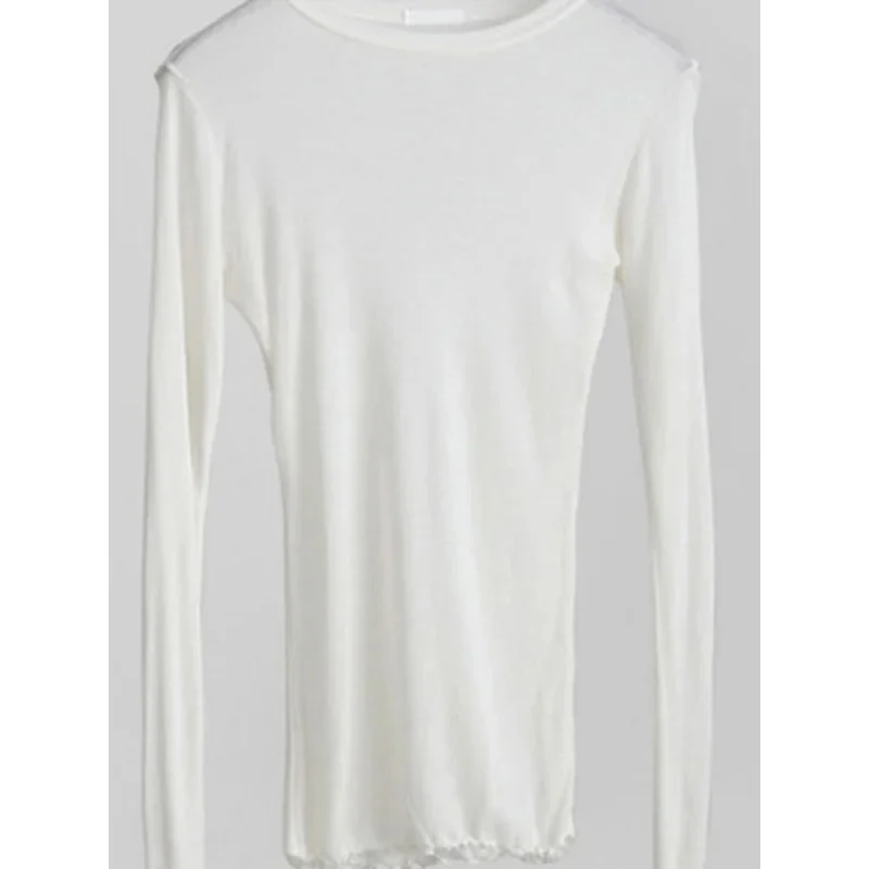 Long-sleeved T-shirt top for women, versatile and slim-fitting round-neck top that enhances figure, sexy and slimming design