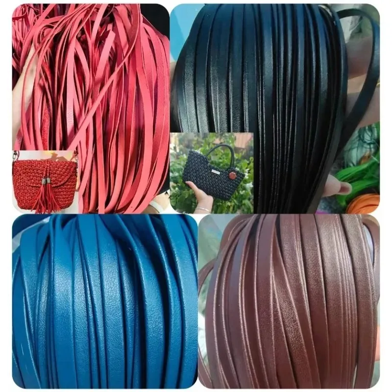 100m Handmade DIY Braided Colorful Split Cowhide Leather Strips Soft Flexible Wear Resistant Skin Material for Woven Bag Making