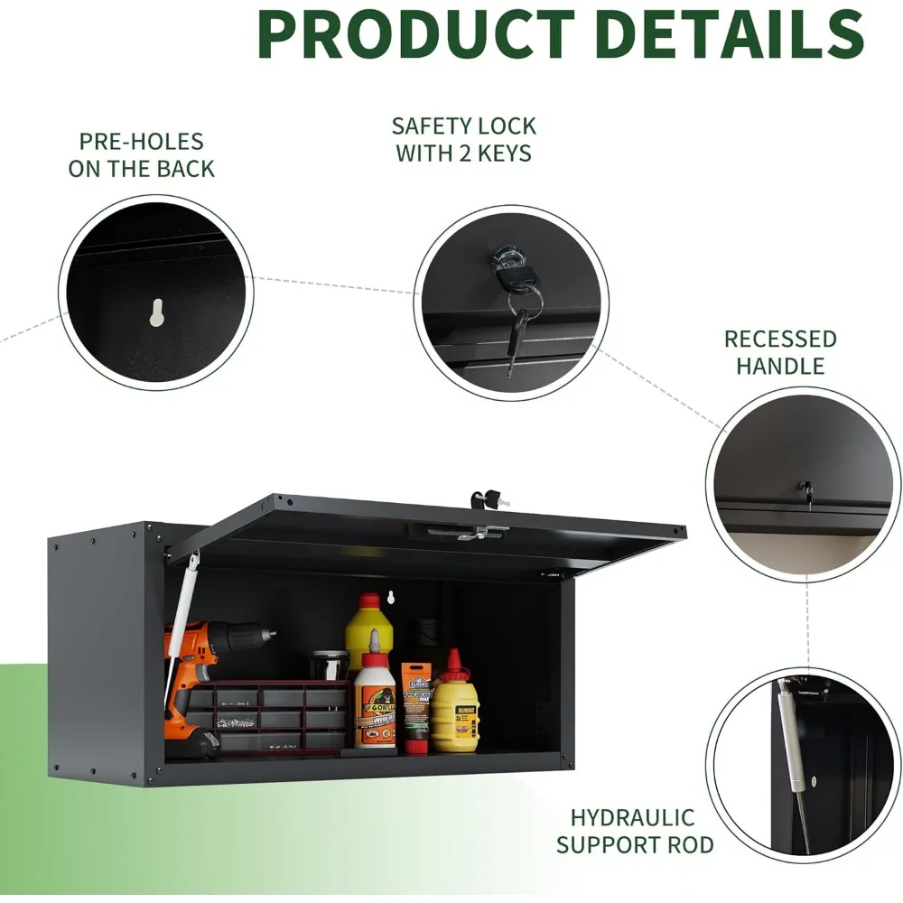 Estantes ajustables Sistema de almacenamiento de garaje: gabinetes de herramientas de metal con rodamiento de pared y bloqueo con puertas para una última organización