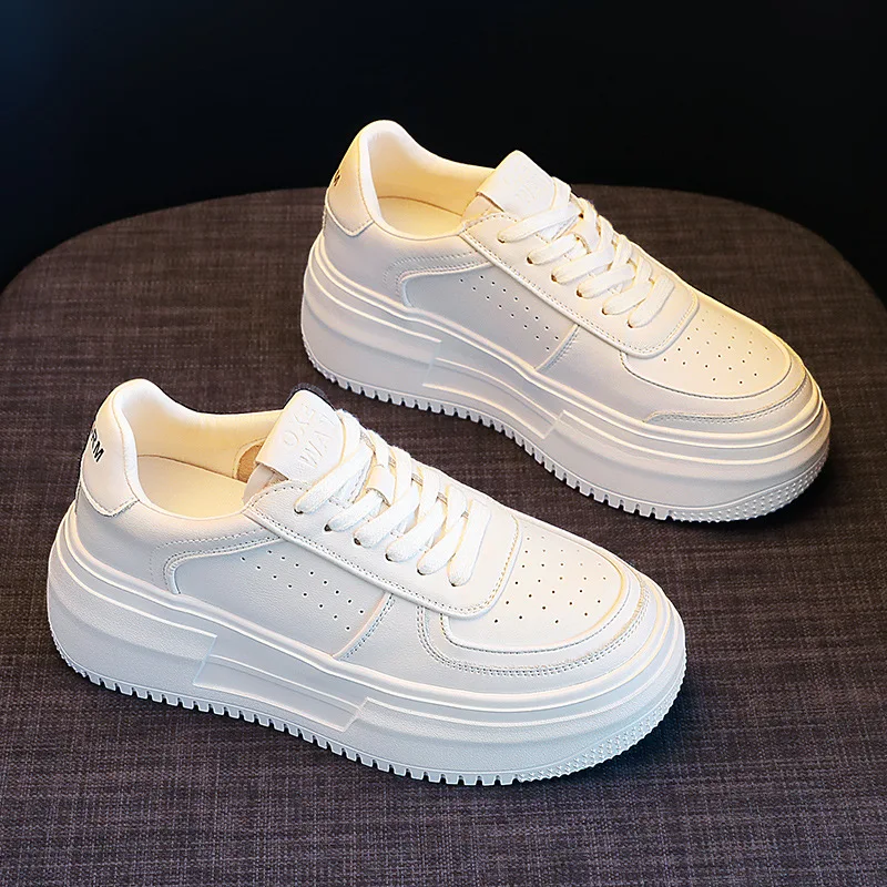 2024 New U Leather Women's White Casual Woman Vulcanize Sneakers Breathable Sport Walking Running Platform Flats Shoes