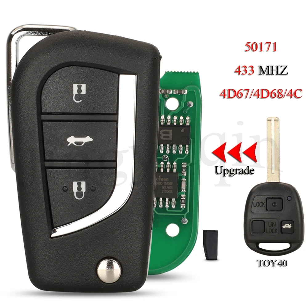 

jingyuqin 5PCS/Lot 50171 Upgrade Remote Smart Car Key For Lexus ES300 GS300 GS400 IS300 LS400 2Buttons 434Mhz 4C/4D67/4D68 Chip