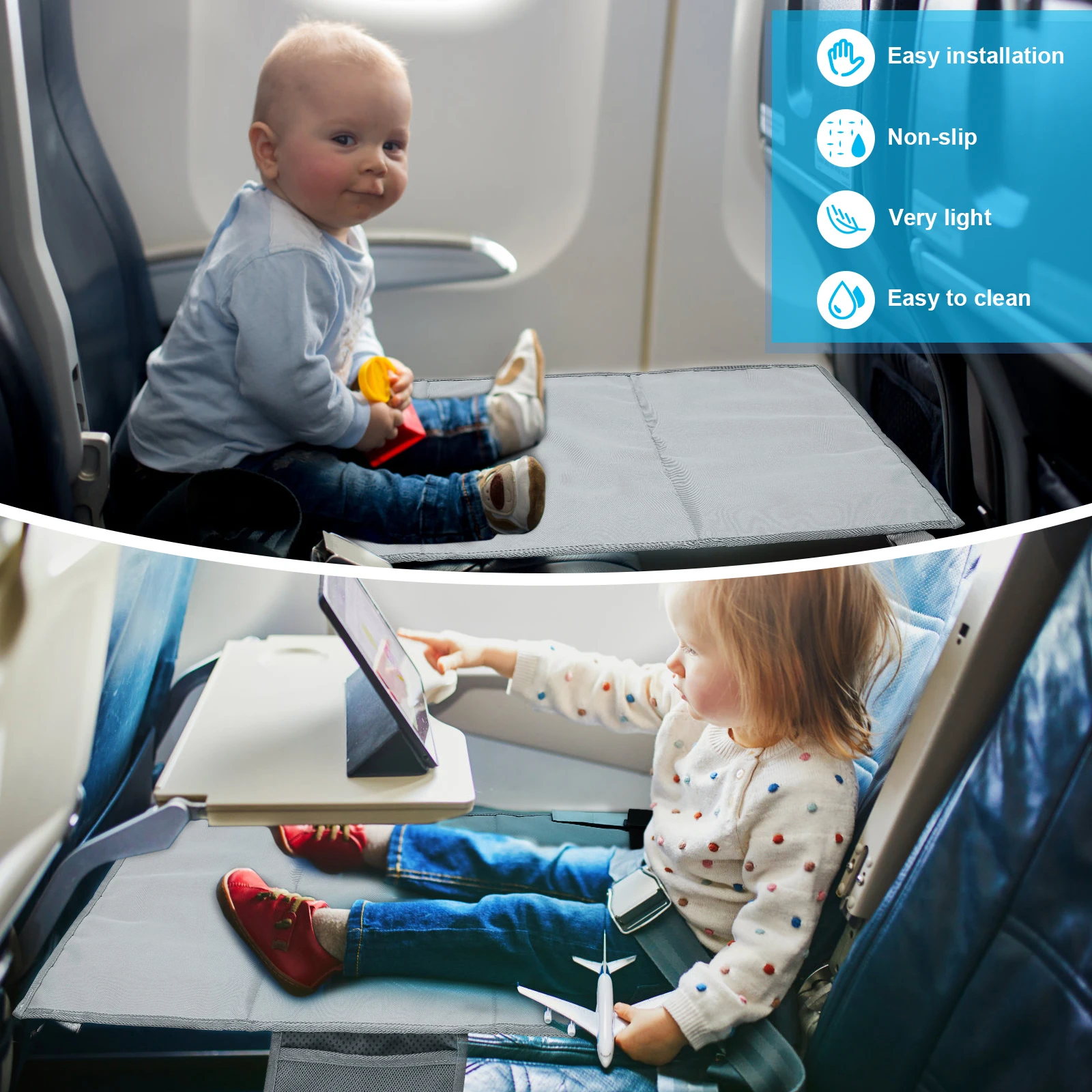 Toddler Airplane Bed, Kids Airplane Seat Extender Travel Bed, Baby Portable Plane Bed Foot Rest for Flights