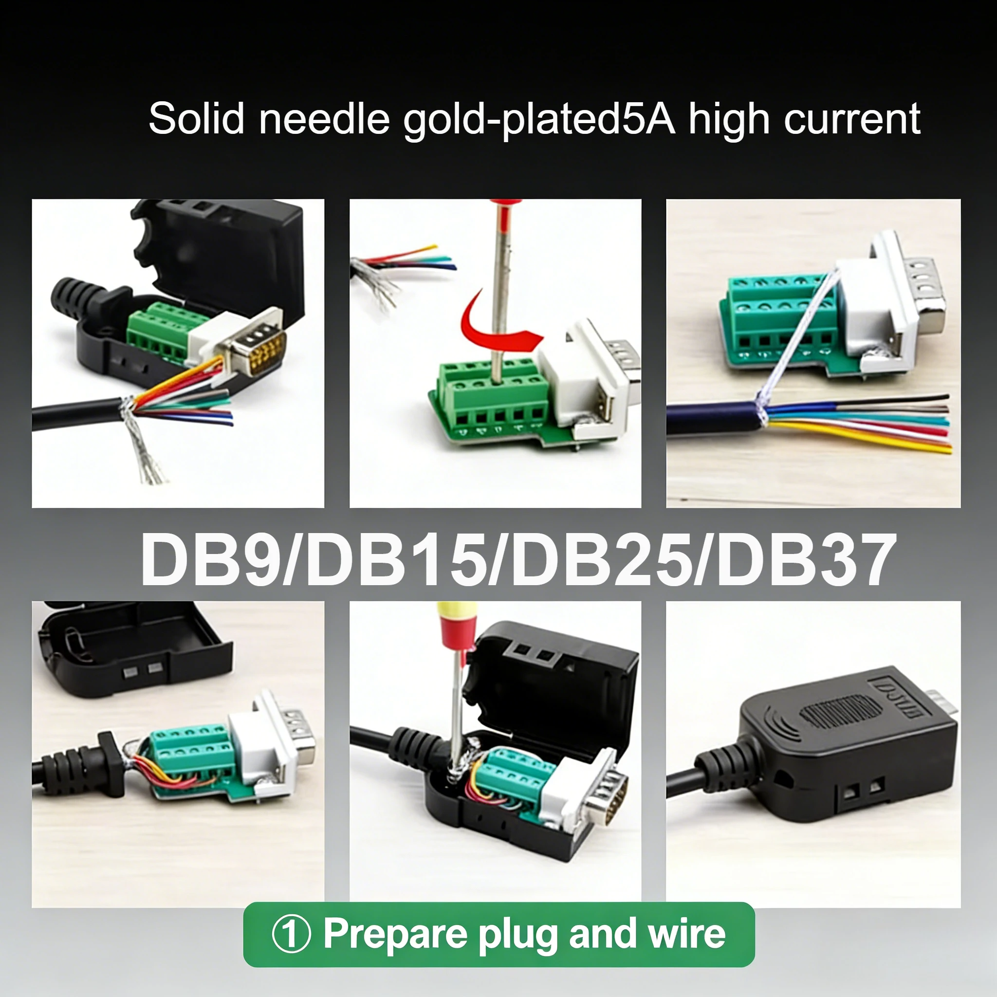 DB9/DB15/DB25Terminal Block 5A High Current Connector IP67  Serial Port Solderless Waterproof Connector 9-pin 232 Male/female